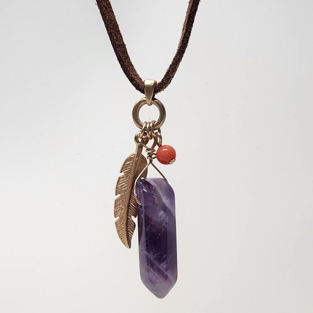 Amethyst Crystal Wand Polished Healing Crystal Pendent Necklace
